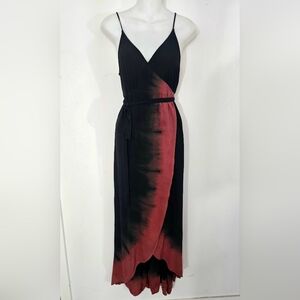 Express Red & Black Tie Dye Wrap Maxi Dress